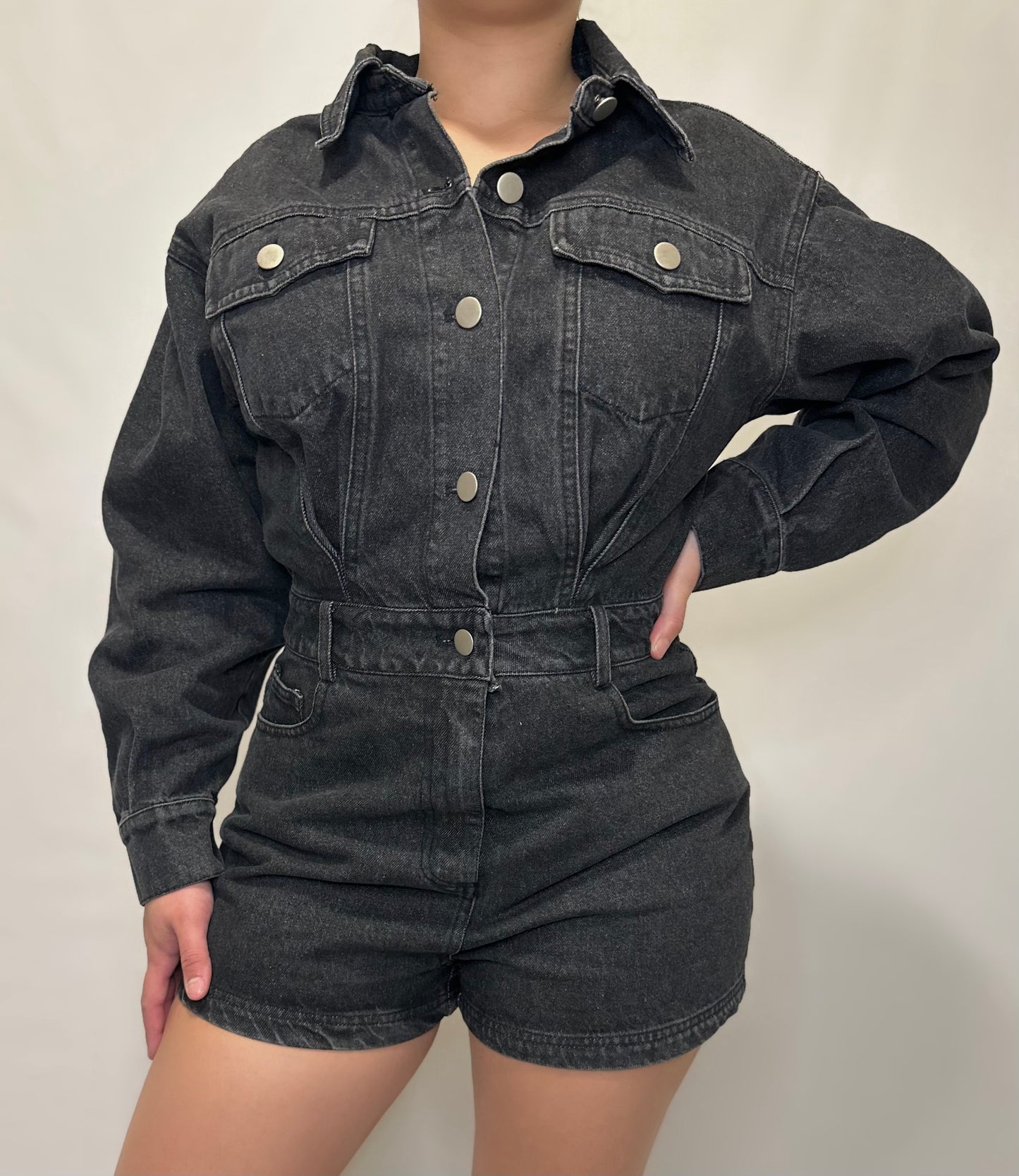 BLACK DENIM ROMPER